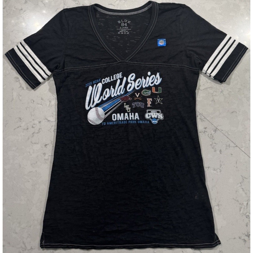 2015 NCAA‎ College World Series T-Shirt Womens XL Charcoal Gray V-Neck Omaha 8